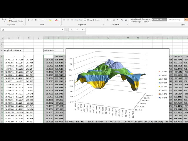 XYZ into Excel Mesh Surface Graph - How fast is XYZ Mesh? 540 XYZ data points into MESH and Surface