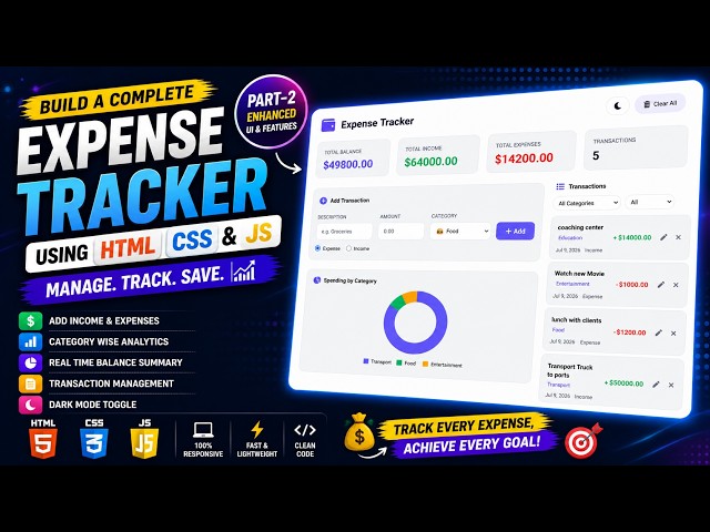 💰 Expense Tracker Using HTML, CSS & JavaScript | Complete Personal Finance Tracker Project