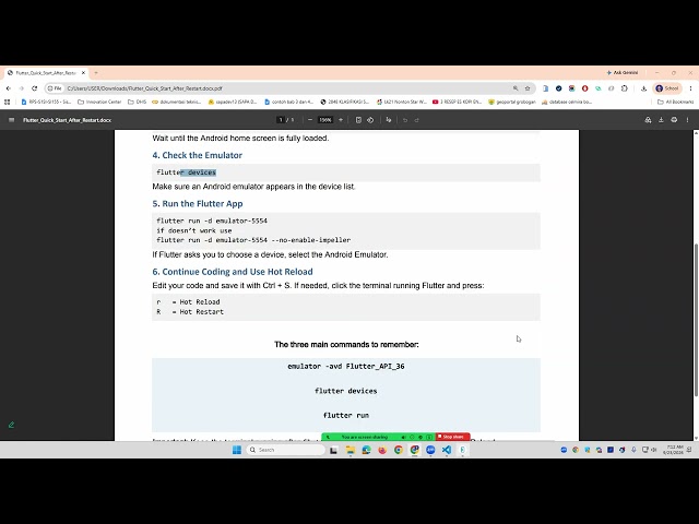creating android app using flutter - 5 run project again after restart computer
