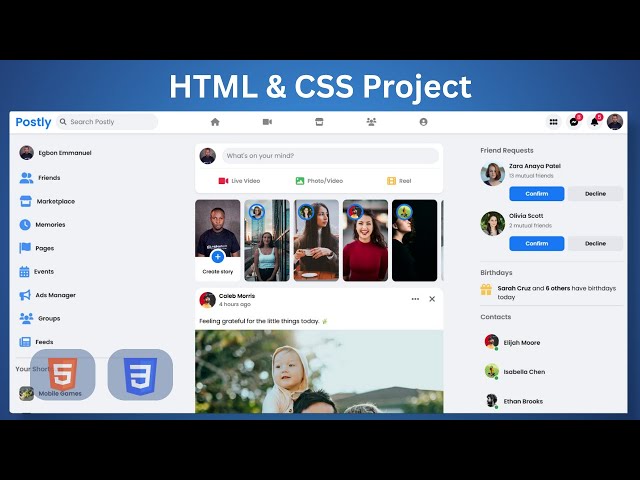 How to Create a Social Media Website Like Facebook with HTML & CSS From Scratch – Complete Project