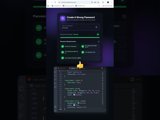 Password Strength Checker with HTML CSS & JavaScript #shorts  #webdevelopment #html