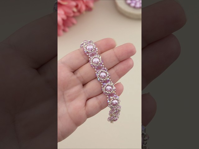 Purple Bracelet Making! 💜 Pearl & Crystal Beads Jewelry Making Tutorial! #shorts #craft #diy