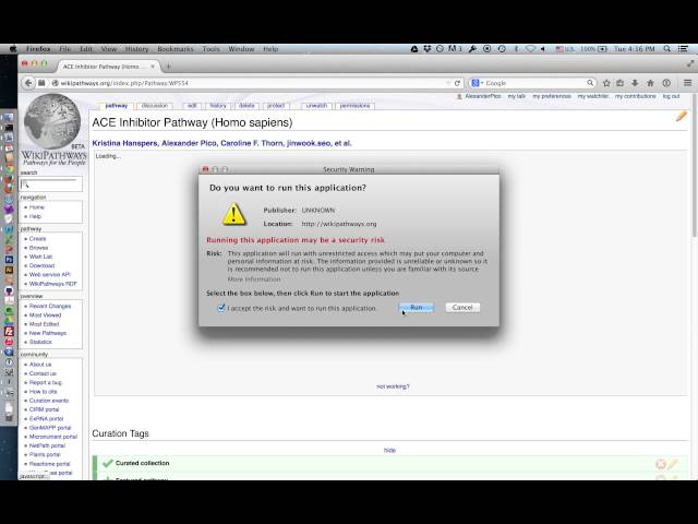 WikiPathways Java Applet Editor: MacOS10.9 - Expected Warnings