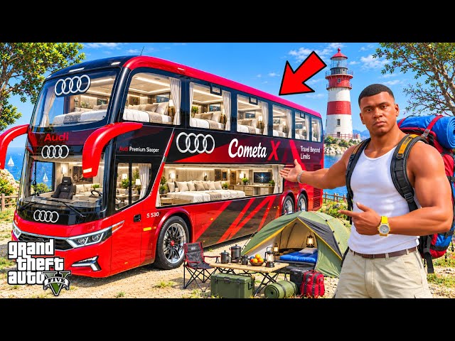 Franklin Start A Journey with LUXURY BUS or Camping at Ocean Side with Shinchan in GTA V