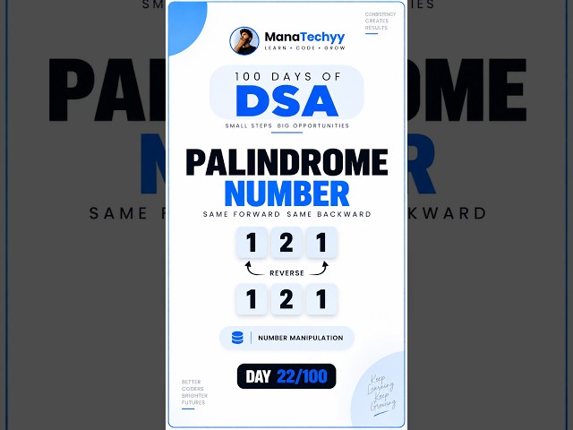 Palindrome Number in Python | Number Manipulation DSA Problem | Day 22 #dsa #coding #python #code