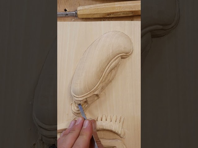 Alien. Wood carving, pyrography  #woodcarving #woodwork