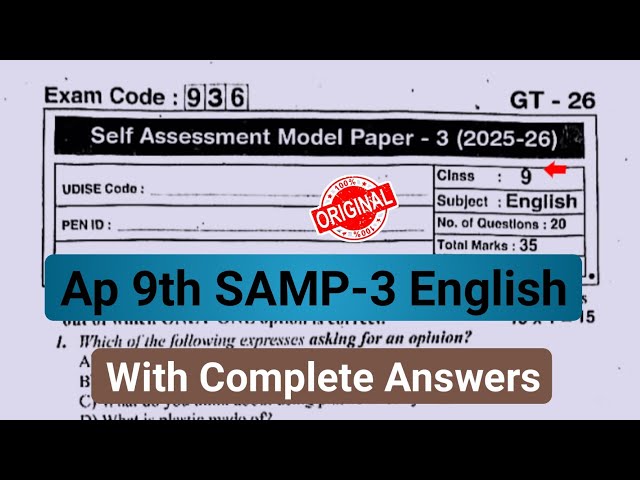 ap 9th class English fa3 question paper 2026|9th class self assessment model paper 3 English 2026