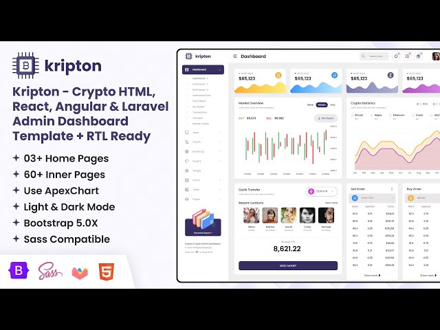 Kripton - Crypto HTML, React, Angular & Laravel Admin Dashboard Template + RTL Ready #template