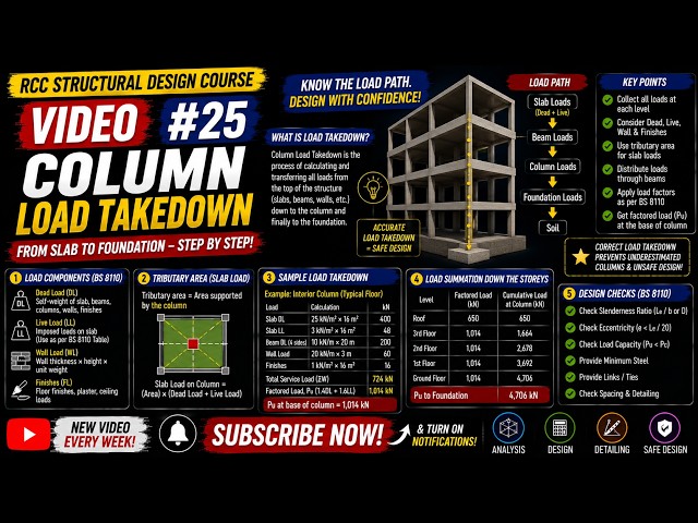 RCC Structural Design #25 | Column Load Take Down – From Slab to Foundation Step-by-Step