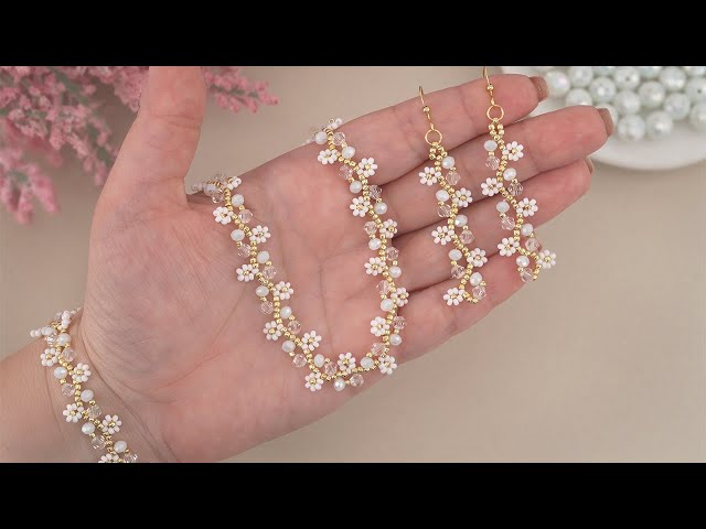 How to Make a Daisy Flower Chain Bracelet, Necklace & Earrings: Easy DIY Seed Bead Flower Tutorial 🌼