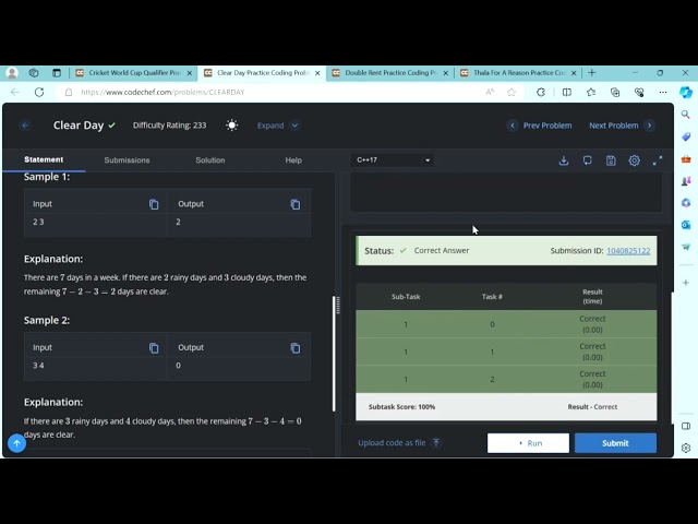 CRAZY CODER | 2. CWC23QUALIF | 3. CLEAR DAY | 4. DOUBLE RENT | CODE CHEF