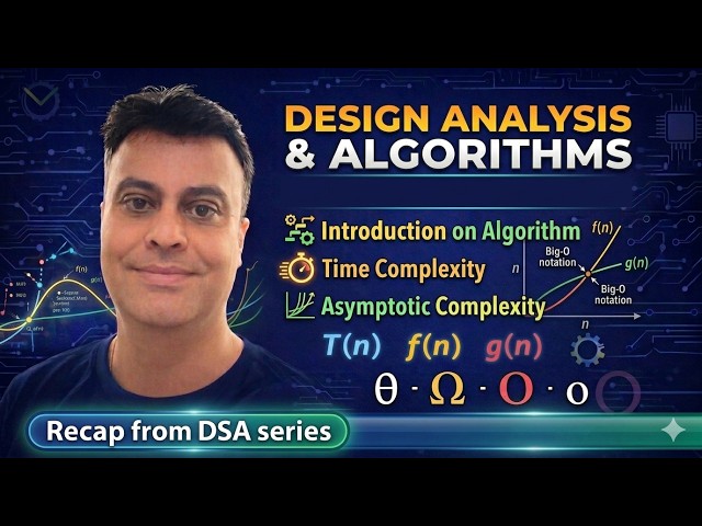 DAA Lecture 1.0: DSA RECAP-Algorithms, Time & Space Complexity, Big-O, Theta, Omega Explained