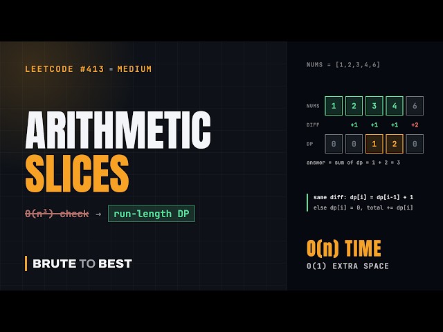 LeetCode #413: Arithmetic Slices, O(n) DP Counting Runs