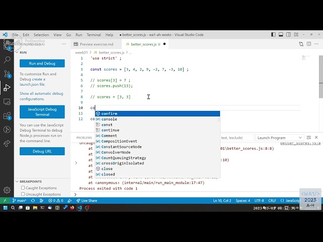 WA1-2023-L03: JavaScript Exercises on Arrays and Strings