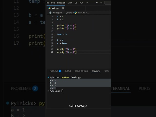 Swap Variables in Python Without a Temp! 🔄🐍#python #pythonprogramming #coding