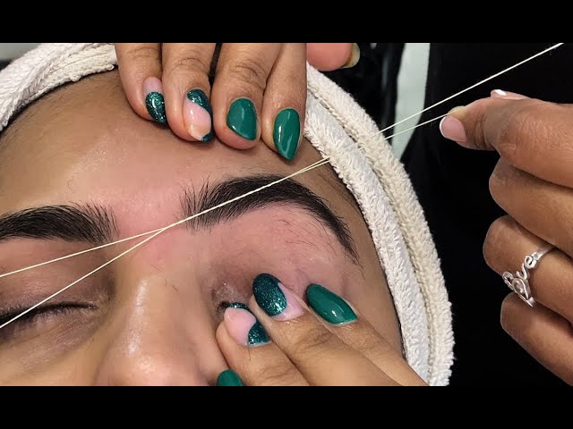 💈ASMR💈 FULL FACE THREADING | How to shape thick eyebrows