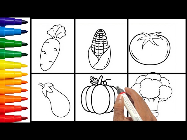 🥕🥦🍅 6 Healthy Vegetables Drawing, Painting & Coloring | Healthy Habbits for kids, Toddlers