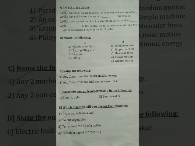 class 6 th 2nd unit test science paper
