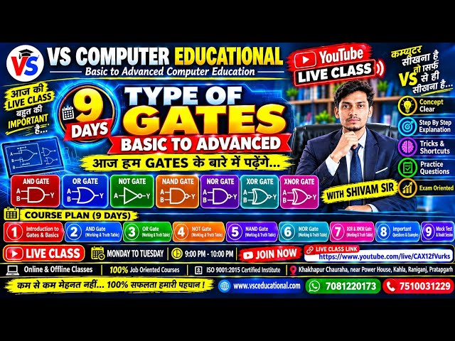 TYPE OF LOGIC GATES AND OR NOT NAND NOR XOR XNOR GATE Logic Gates Basic to Advanced Day 9 LIVE CLASS