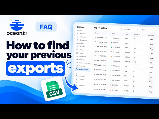 How to Find & Re-Export Previous Exports in Ocean.io
