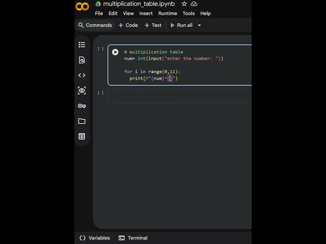 make multiplication table using python. #python #pythonprogramming #coding