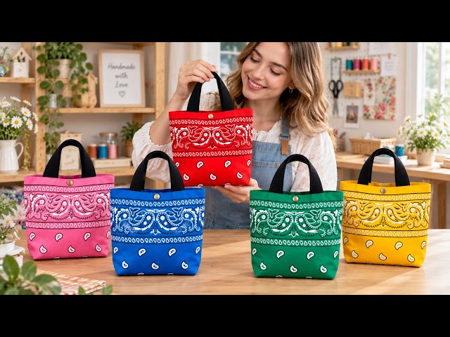 2 Ideas for sewing easy bag from Bandana scarf 🎁Sewing ideas for Christmas gifts