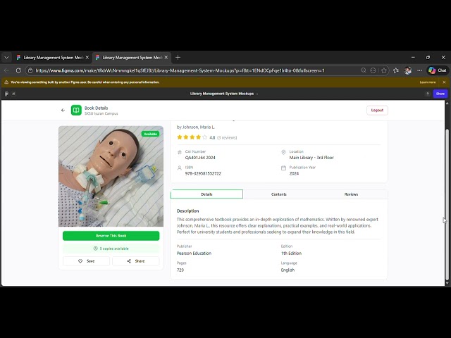Library Management System model using figma