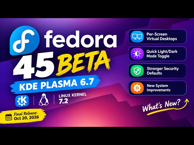 Fedora 45 Beta Is Here! KDE Plasma 6.7, Linux 7.2 & BIG New Features