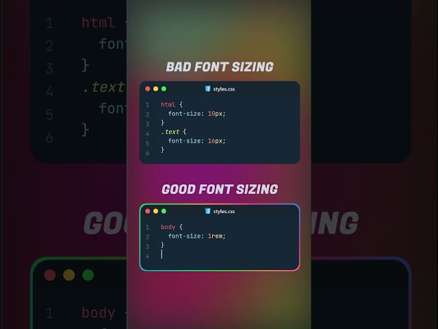 CSS Font Sizing: Pixels vs. Relative Units! 📏💻 Make your text responsive. #CSS #WebDev #Coding