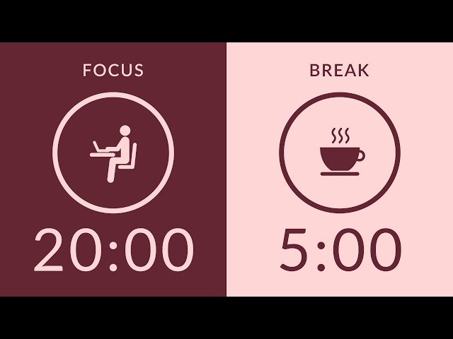 20/5 Pomodoro Timer with Brown Noise 🎧 2-Hour Study with Me for Deep Focus & ADHD ✨