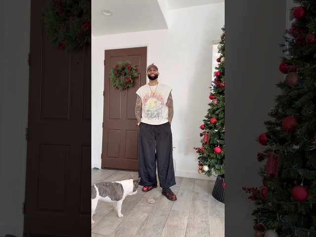 Trying to do a fit check video while being a fur dad 🐾 Merry Christmas 🎄 #christmas #frenchie