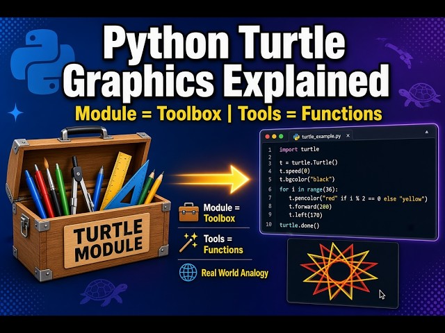 Python Turtle Graphics Explained with Real-World Analogy | Module = Toolbox