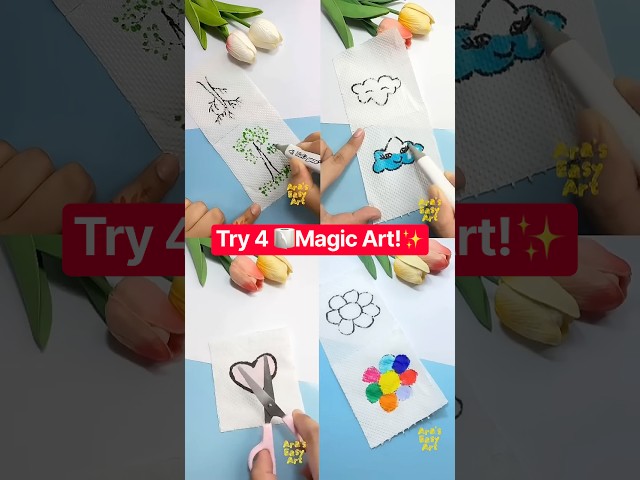DIY 4 🧻Tissue paper Magic🪄 Art✨ in 1 @ArasEasyArt #viral #creative #art #ytshorts