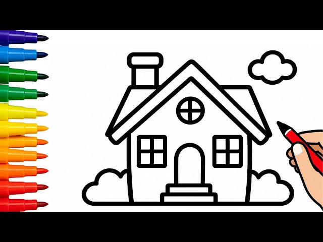 How to Draw a House Easy Step by Step | House Drawing and Coloring for kids