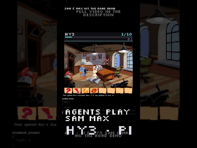 Tencent Hy3 on Pi: Can Two AI Agents finish the Sam & Max Hit the Road Demo?