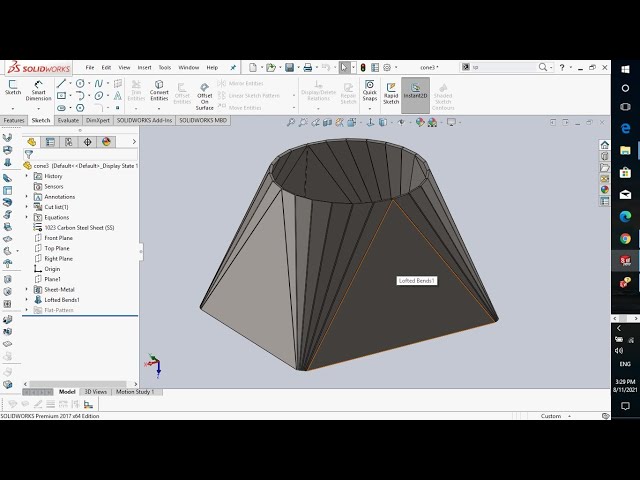 Solidworks sheet metal tutorial: create square to round sheet metal - Part 1.3