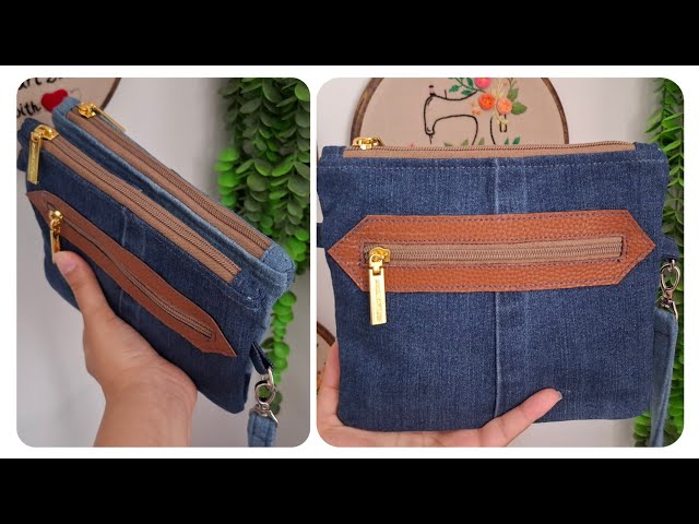 🧵How to make a wallet with two zipper in 18 minutes:DIY Denim Zipper Pouch Making✂️✂️