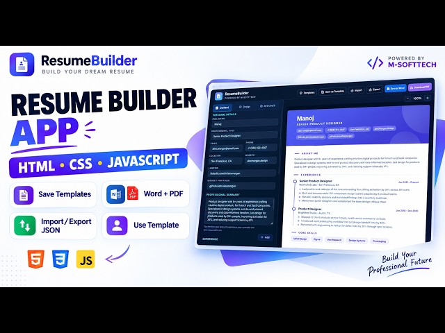 Build a Professional Resume Builder Web App Using HTML, CSS & JavaScript 🚀 | Download PDF & Word