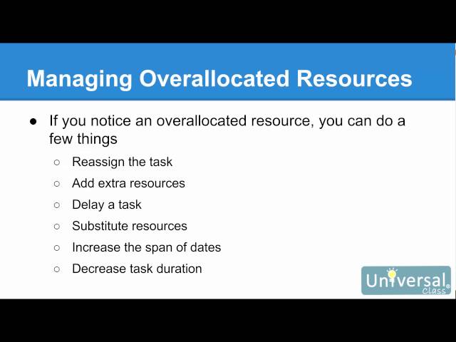 Lesson 11: Resource Management - Microsoft Project 2016 Course | Universal Class