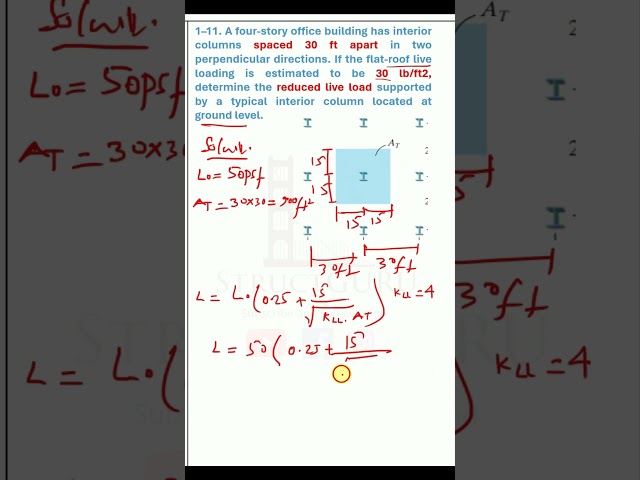 Problem 1-11: Determine the Reduced Live Load on an Interior Column | Structural Analysis