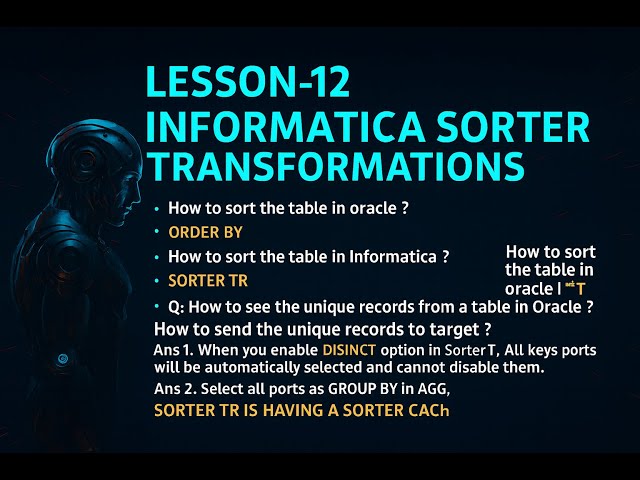 Lesson 12 — Informatica SORTER Transformation | ORDER BY vs SORTER | Unique Records & Cache