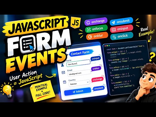 Learn JavaScript Form Events with simple, practical examples! 🚀