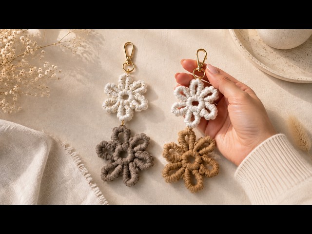 DIY Macrame Flower Keychain 🌼 Easy Step-by-Step Tutorial