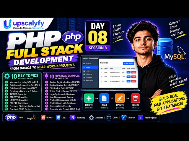 PHP Full Stack Masterclass Day 8 | PHP & MySQL Database Connection | CRUD Operations Tutorial