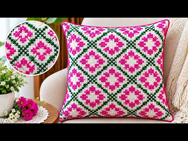 Beautiful Cross Stitch Cushion Cover Design | Easy Hand Embroidery for Beginners 