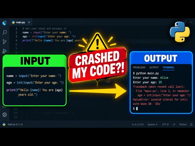 How to Take User Input in Python | input(), int(), float() with Live Errors