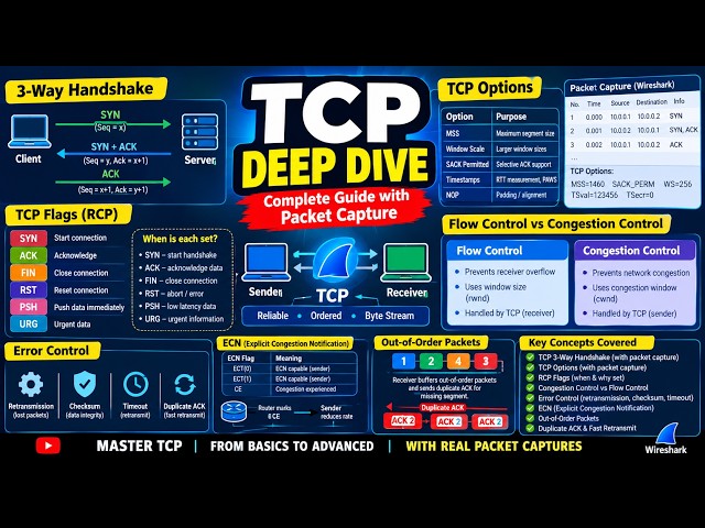 TCP Deep Dive  | 3-Way Handshake, Flags, Options, Flow & Congestion Control + Wireshark