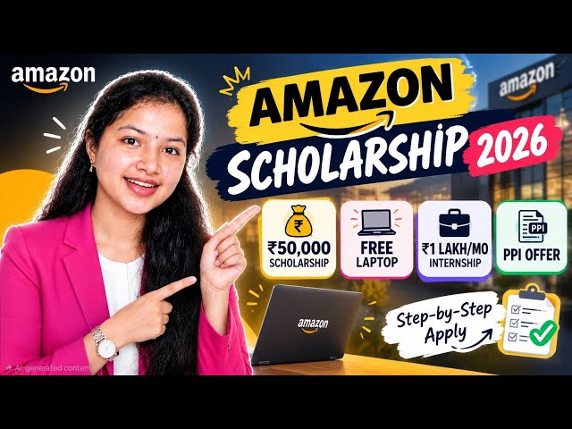 Amazon Scholarship 2026 🚀 ₹50,000 + FREE Laptop 💻 ₹1Lakh Internship + PPI Offer 🔥 Step-by-Step Apply