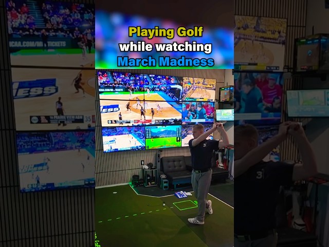 Playing Golf While Watching March Madness on 9 Screens 🏀⛳ #golfsimulator #marchmadness  #mancave