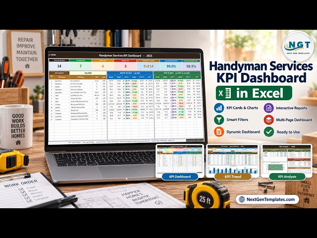 Handyman Services KPI Dashboard in Excel